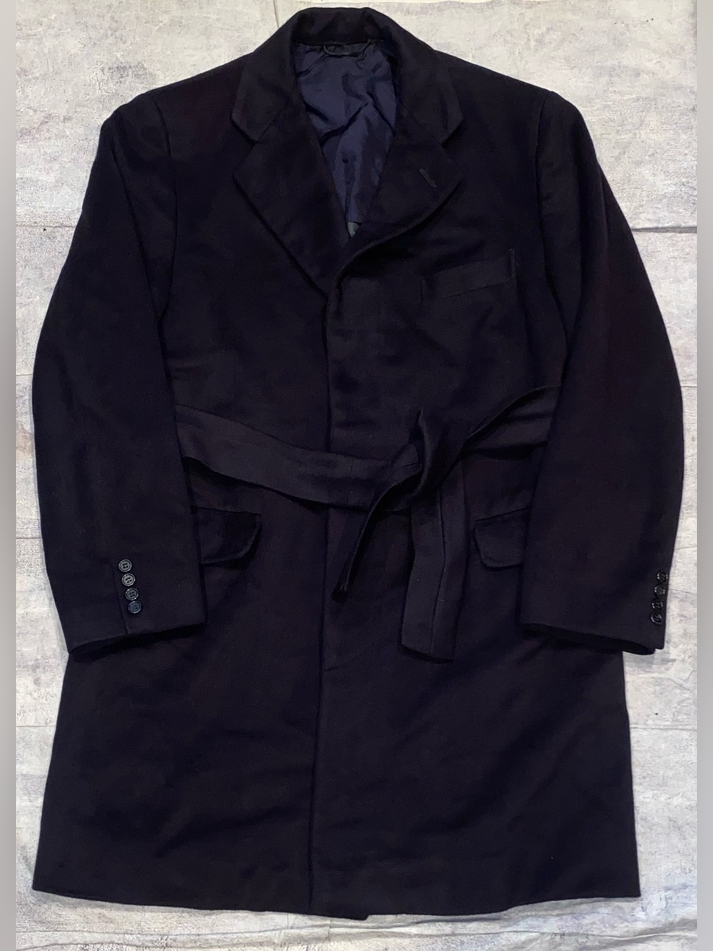 Paul Stuart Cashmere Single Breasted Covert Overcoat Trench Top Coat Belted 40